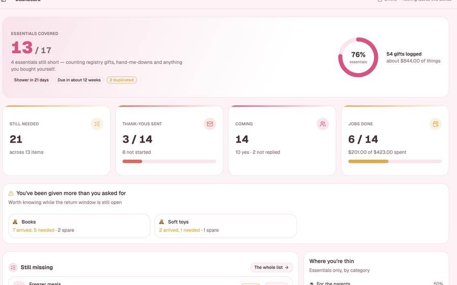 Baby Shower & Registry Planner screenshot