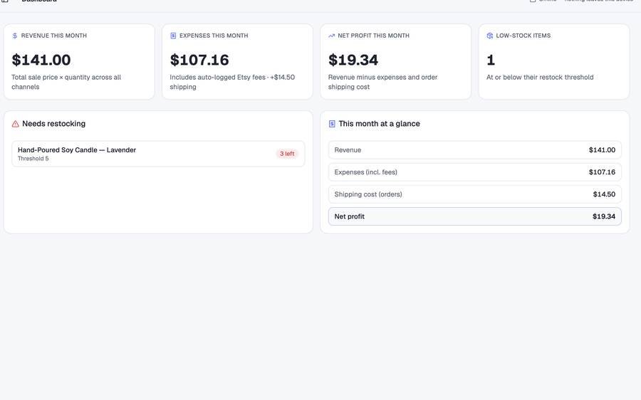 Etsy & Handmade Seller Tracker screenshot