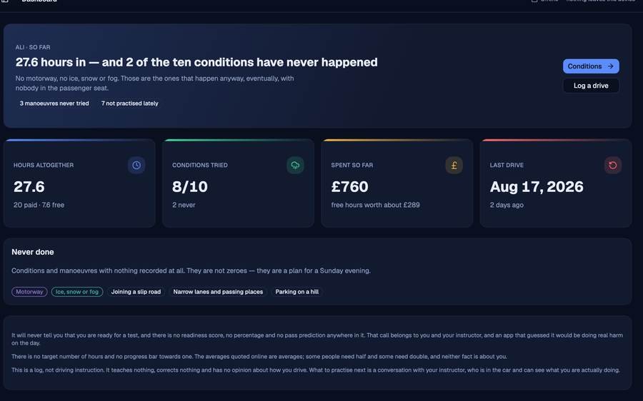 Learner Log (Learner Driver Practice & Conditions Log) screenshot