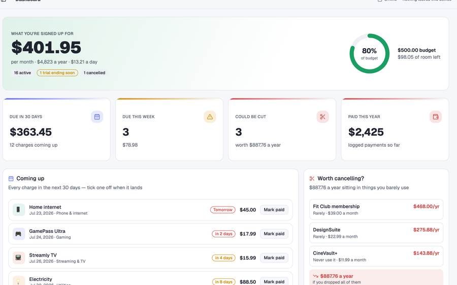 Subscription & Bill Tracker screenshot
